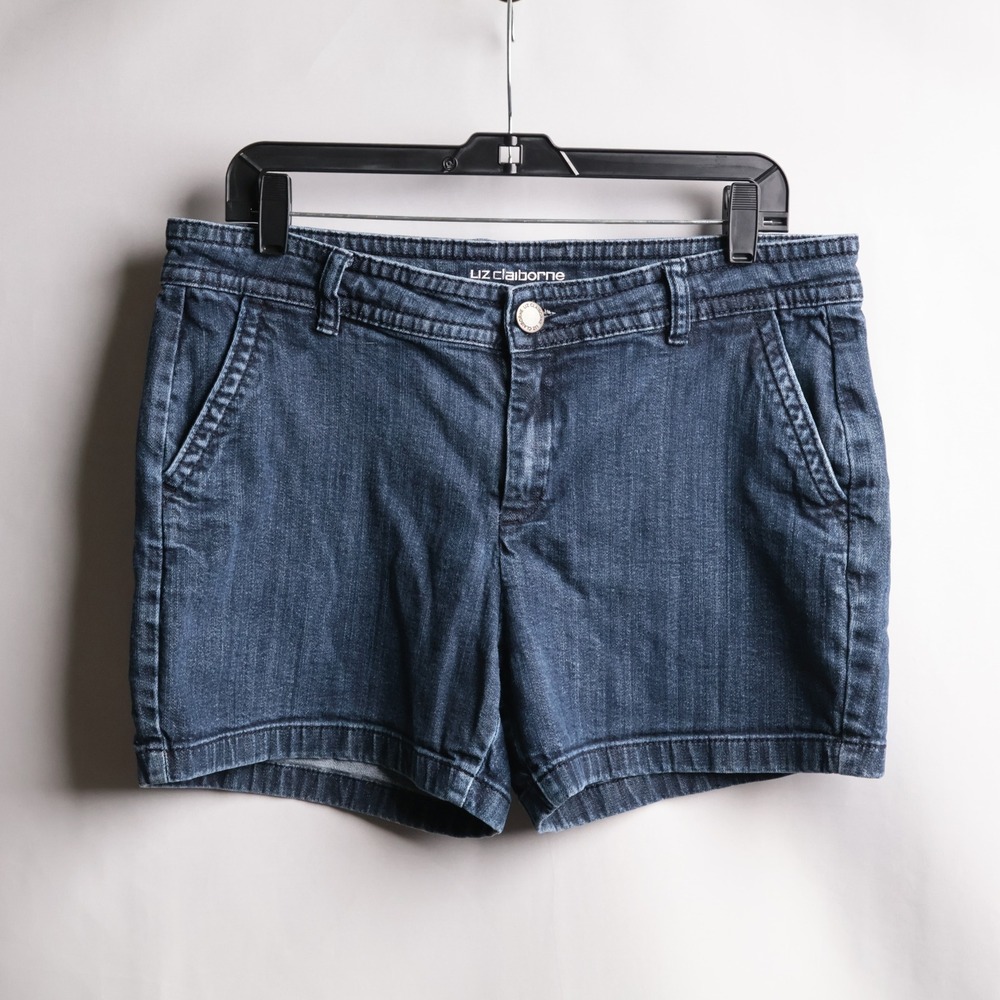 Liz Claiborne Classic Shorts‎ Womens 12 Dark Wash Denim Stretch Chino Style